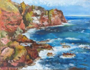 Bird Sanctuary, St Abb's Head. Oil & mixed media on canvas, 49 x 39cm.