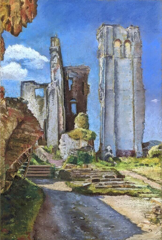 Corfe Castle pastel